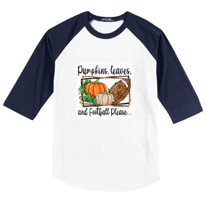 Pumpkin Leaves And Football Please Leopard Fall Vibes Gift Baseball Sleeve Shirt