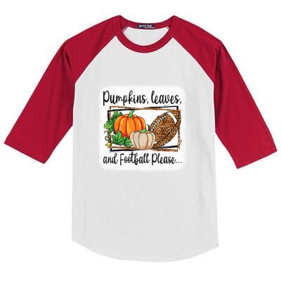 Pumpkin Leaves And Football Please Leopard Fall Vibes Gift Kids Colorblock Raglan Jersey