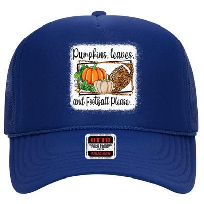 Pumpkin Leaves And Football Please Leopard Fall Vibes Gift High Crown Mesh Back Trucker Hat