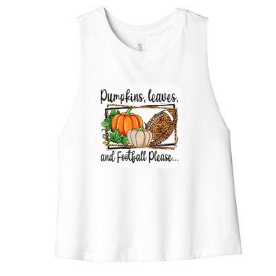 Pumpkin Leaves And Football Please Leopard Fall Vibes Gift Women's Racerback Cropped Tank