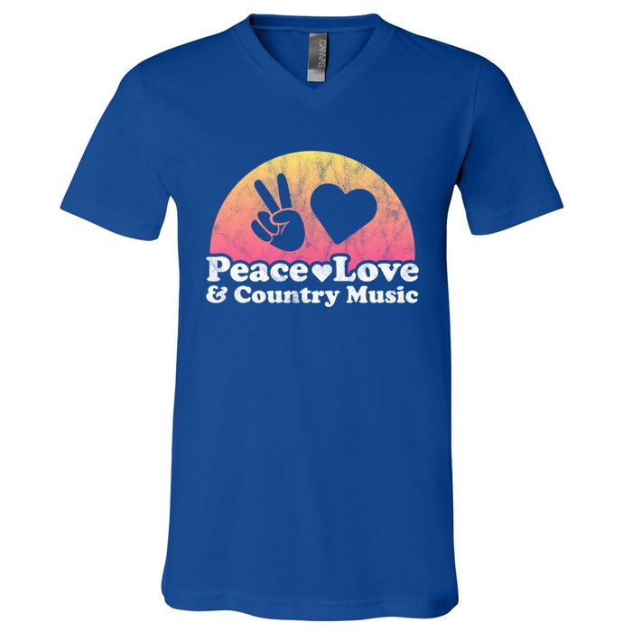 Peace Love And Country Music Funny Gift V-Neck T-Shirt