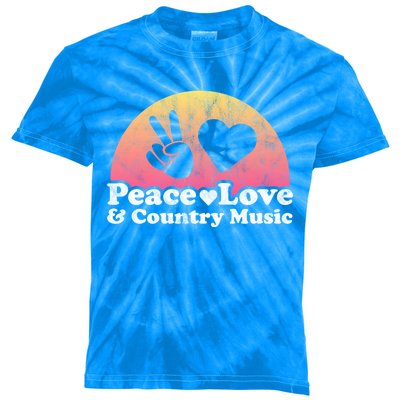 Peace Love And Country Music Funny Gift Kids Tie-Dye T-Shirt