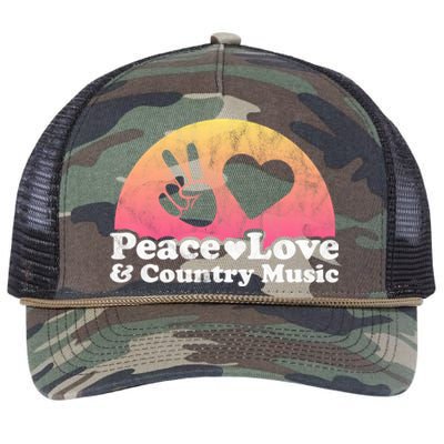 Peace Love And Country Music Funny Gift Retro Rope Trucker Hat Cap