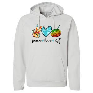 Peace Love Art Painting Palette Funny Art Teacher Gifts Performance Fleece Hoodie