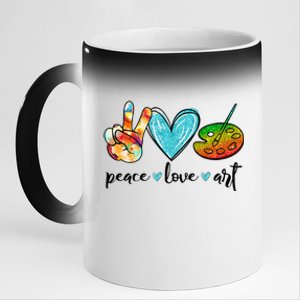 Peace Love Art Painting Palette Funny Art Teacher Gifts 11oz Black Color Changing Mug