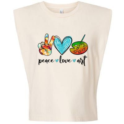 Peace Love Art Painting Palette Funny Art Teacher Gifts Garment-Dyed Women's Muscle Tee