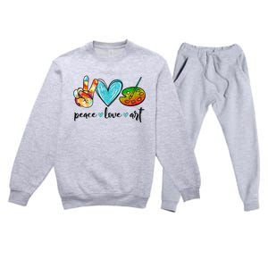 Peace Love Art Painting Palette Funny Art Teacher Gifts Premium Crewneck Sweatsuit Set