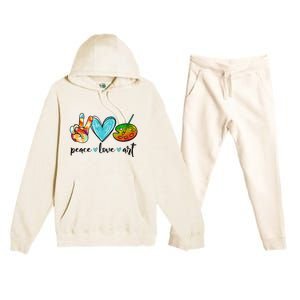 Peace Love Art Painting Palette Funny Art Teacher Gifts Premium Hooded Sweatsuit Set