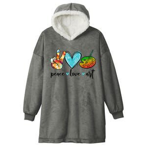 Peace Love Art Painting Palette Funny Art Teacher Gifts Hooded Wearable Blanket