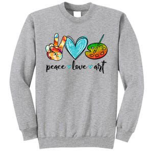 Peace Love Art Painting Palette Funny Art Teacher Gifts Tall Sweatshirt