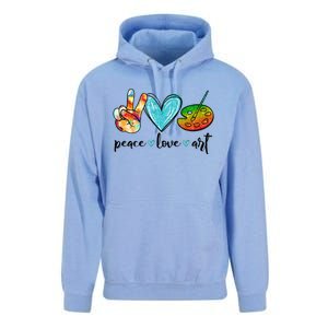 Peace Love Art Painting Palette Funny Art Teacher Gifts Unisex Surf Hoodie