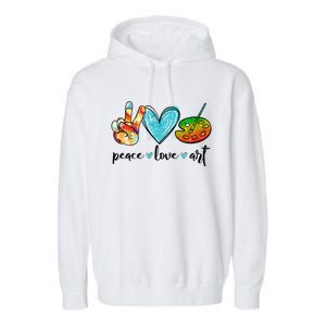 Peace Love Art Painting Palette Funny Art Teacher Gifts Garment-Dyed Fleece Hoodie