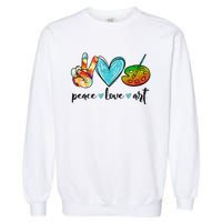 Peace Love Art Painting Palette Funny Art Teacher Gifts Garment-Dyed Sweatshirt