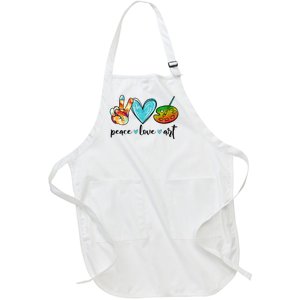 Peace Love Art Painting Palette Funny Art Teacher Gifts Full-Length Apron With Pockets