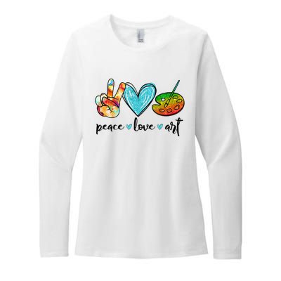 Peace Love Art Painting Palette Funny Art Teacher Gifts Womens CVC Long Sleeve Shirt