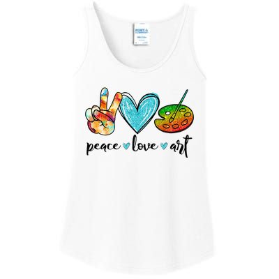 Peace Love Art Painting Palette Funny Art Teacher Gifts Ladies Essential Tank