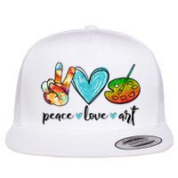 Peace Love Art Painting Palette Funny Art Teacher Gifts Flat Bill Trucker Hat