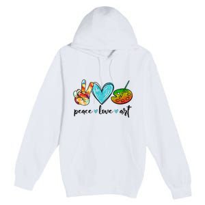 Peace Love Art Painting Palette Funny Art Teacher Gifts Premium Pullover Hoodie