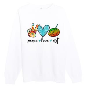 Peace Love Art Painting Palette Funny Art Teacher Gifts Premium Crewneck Sweatshirt