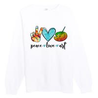 Peace Love Art Painting Palette Funny Art Teacher Gifts Premium Crewneck Sweatshirt