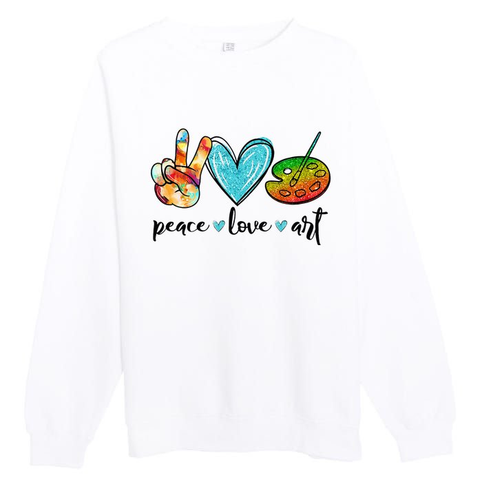 Peace Love Art Painting Palette Funny Art Teacher Gifts Premium Crewneck Sweatshirt