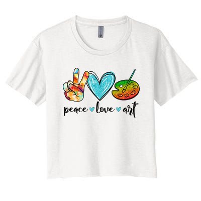 Peace Love Art Painting Palette Funny Art Teacher Gifts Women's Crop Top Tee