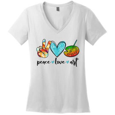 Peace Love Art Painting Palette Funny Art Teacher Gifts Women's V-Neck T-Shirt