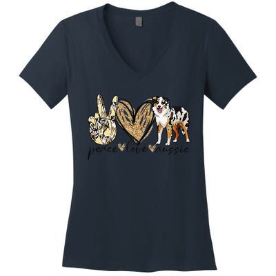 Peace Love Aussie Aussie Mom Dog Mom Mors Day Women's V-Neck T-Shirt