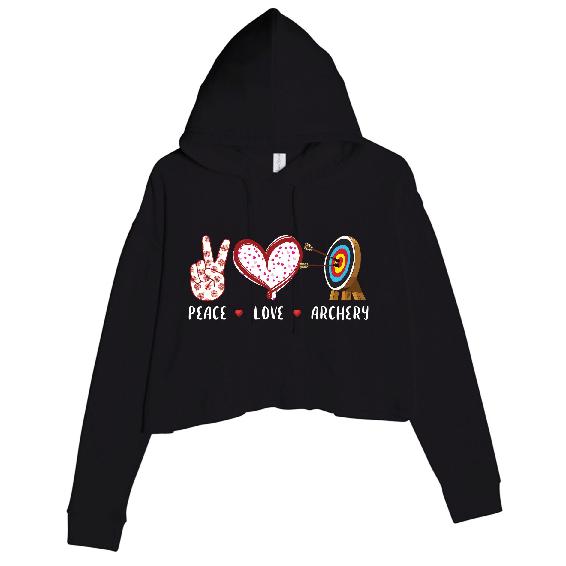 Peace Love Archery Target Gifts Men Women Archers Crop Fleece Hoodie