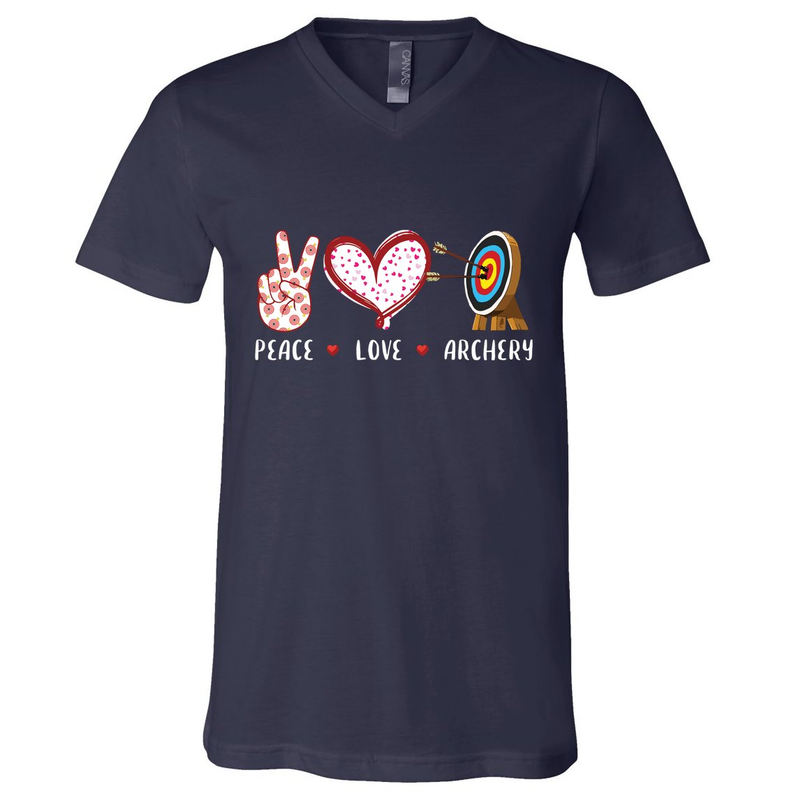 Peace Love Archery Target Gifts Men Women Archers V-Neck T-Shirt