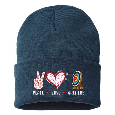 Peace Love Archery Target Gifts Men Women Archers Sustainable Knit Beanie