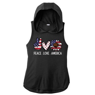 Peace Love America US Flag Fourth Wo 4th Of July Patriot Ladies PosiCharge Tri-Blend Wicking Draft Hoodie Tank