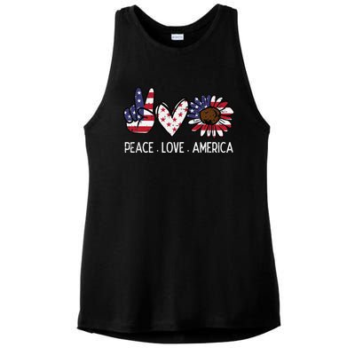 Peace Love America US Flag Fourth Wo 4th Of July Patriot Ladies PosiCharge Tri-Blend Wicking Tank