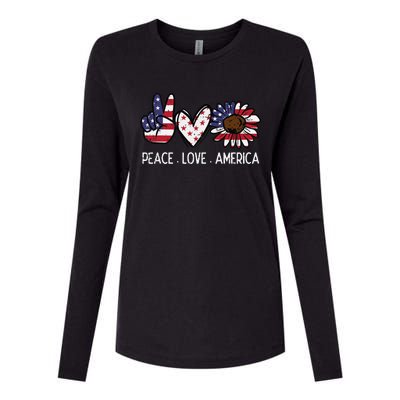 Peace Love America US Flag Fourth Wo 4th Of July Patriot Womens Cotton Relaxed Long Sleeve T-Shirt