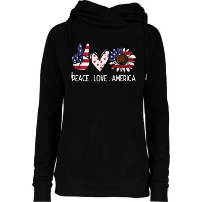 Peace Love America US Flag Fourth Wo 4th Of July Patriot Womens Funnel Neck Pullover Hood