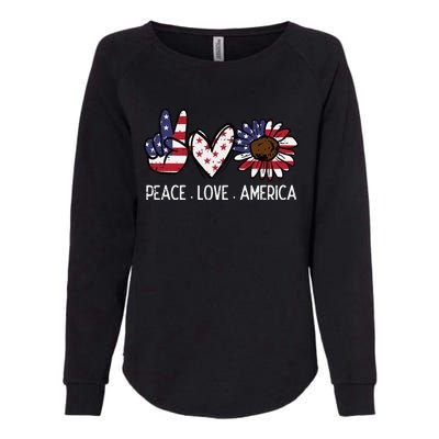 Peace Love America US Flag Fourth Wo 4th Of July Patriot Womens California Wash Sweatshirt