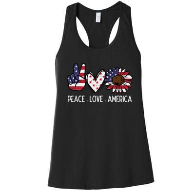 Peace Love America US Flag Fourth Wo 4th Of July Patriot Women's Racerback Tank