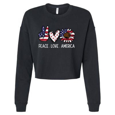 Peace Love America US Flag Fourth Wo 4th Of July Patriot Cropped Pullover Crew