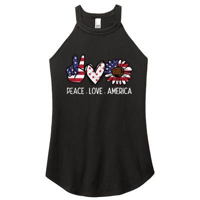 Peace Love America US Flag Fourth Wo 4th Of July Patriot Women's Perfect Tri Rocker Tank