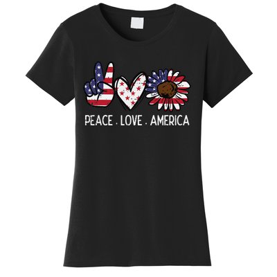 Peace Love America US Flag Fourth Wo 4th Of July Patriot Women's T-Shirt