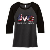 Peace Love America US Flag Fourth Wo 4th Of July Patriot Women's Tri-Blend 3/4-Sleeve Raglan Shirt