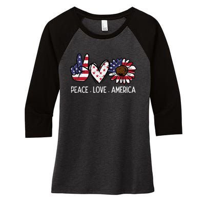 Peace Love America US Flag Fourth Wo 4th Of July Patriot Women's Tri-Blend 3/4-Sleeve Raglan Shirt