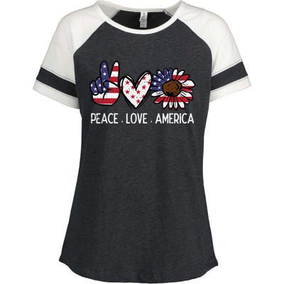 Peace Love America US Flag Fourth Wo 4th Of July Patriot Enza Ladies Jersey Colorblock Tee