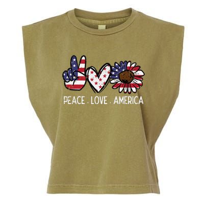 Peace Love America US Flag Fourth Wo 4th Of July Patriot Garment-Dyed Women's Muscle Tee