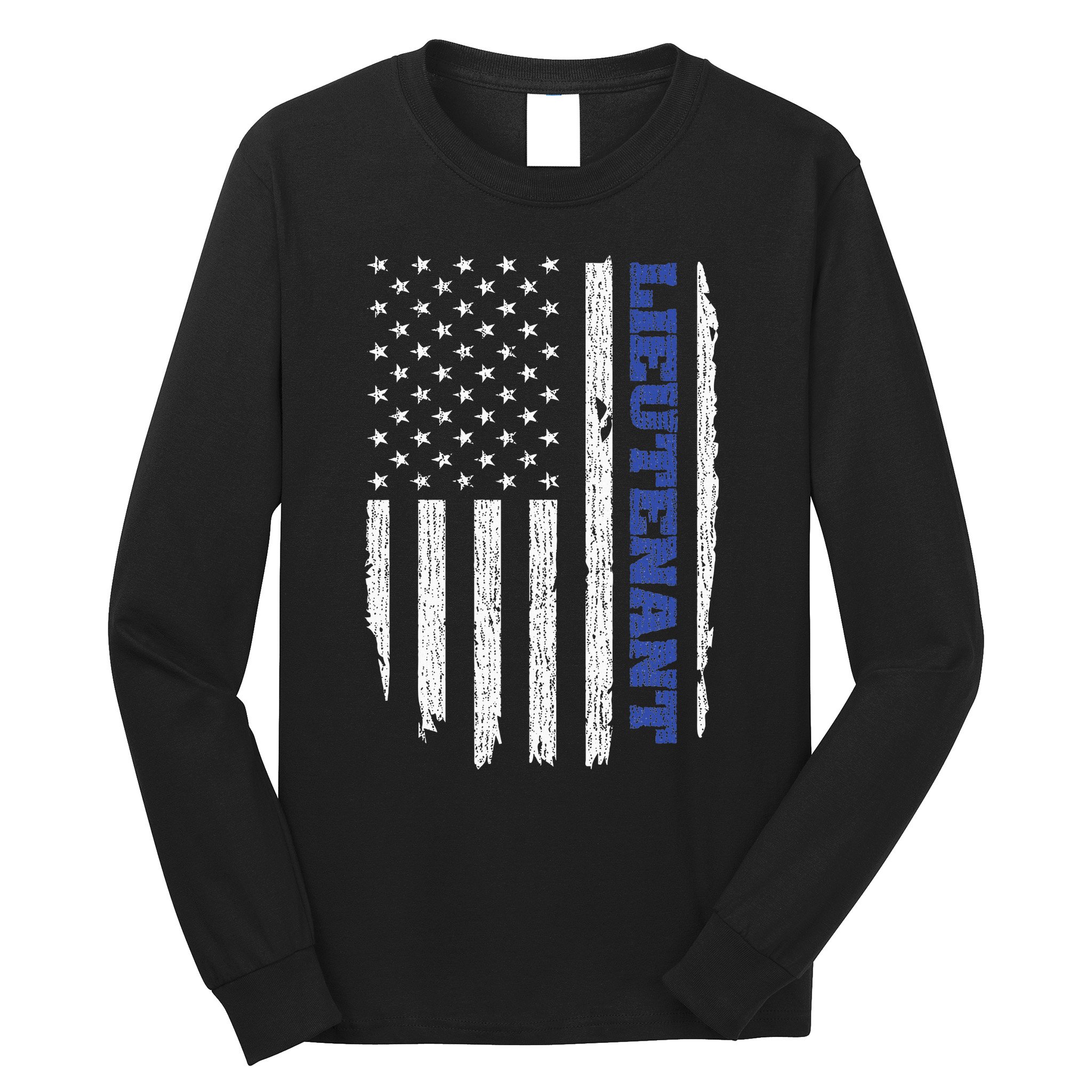Police Lieutenant American Flag Usa Thin Blue Long Sleeve Shirt