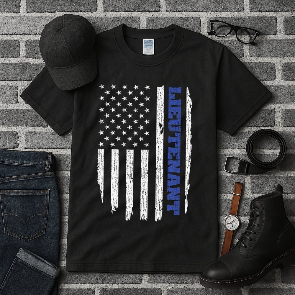Police Lieutenant American Flag Usa Thin Blue Tall T-Shirt