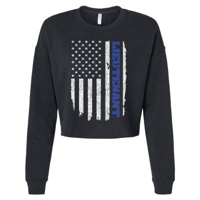 Police Lieutenant American Flag Usa Thin Blue Cropped Pullover Crew