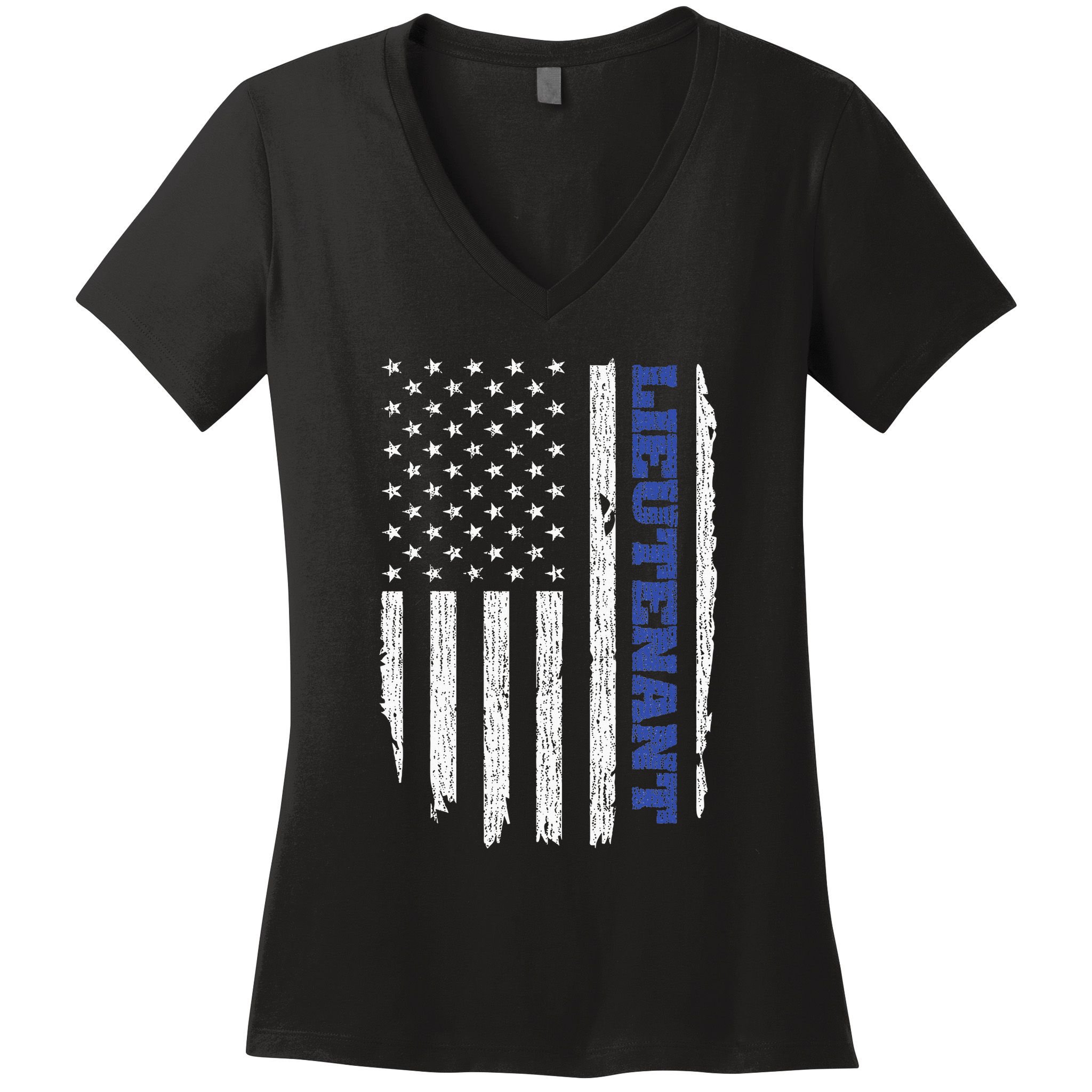 Police Lieutenant American Flag Usa Thin Blue Women's V-Neck T-Shirt