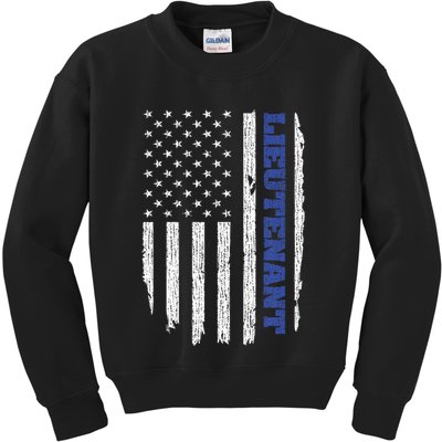 Police Lieutenant American Flag Usa Thin Blue Kids Sweatshirt