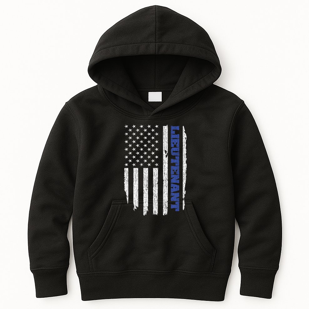 Police Lieutenant American Flag Usa Thin Blue Kids Hoodie